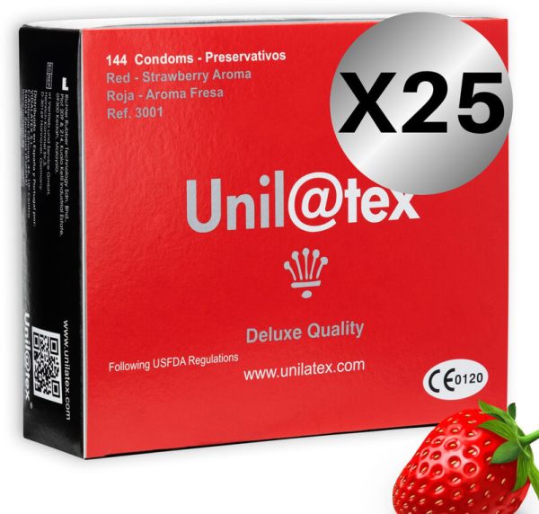 UNILATEX - PRESERVATIVOS ROJOS/FRESA 144 UDS X 25 UDS