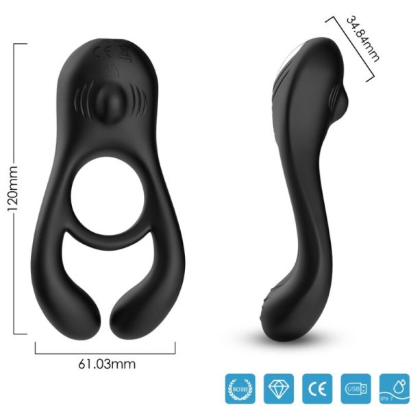 ARMONY - VEYRON ANILLO VIBRADOR DOBLE PINZA CONTROL REMOTO NEGRO - Imagen 2