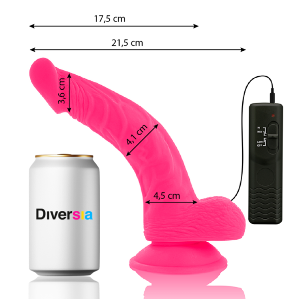 DIVERSIA - DILDO FLEXIBLE CON VIBRACION ROSA 21.5 CM -O- 4.5 CM - Imagen 2