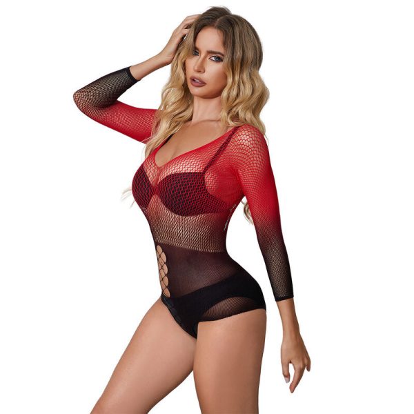SUBBLIME - 952259 VESTIDO DE REJILLA ELSTICO MANGA LARGA DEGRADADO ROJO Y NEGRO TALLA ÚNICA - Imagen 2