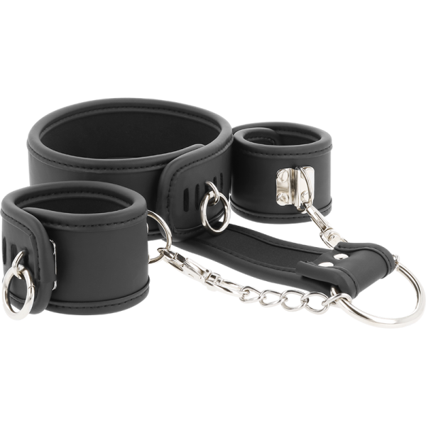 FETISH SUBMISSIVE - COLLAR Y ESPOSAS CUERO VEGANO CON FORRO DE NOPRENO - Imagen 2