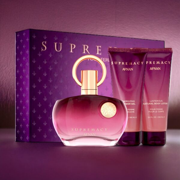 Supremacy Purple Gift Set By Afnan EDP Perfume for Women 3.4 oz/100 ml + Body Lotion + Shower Gel - Imagen 2