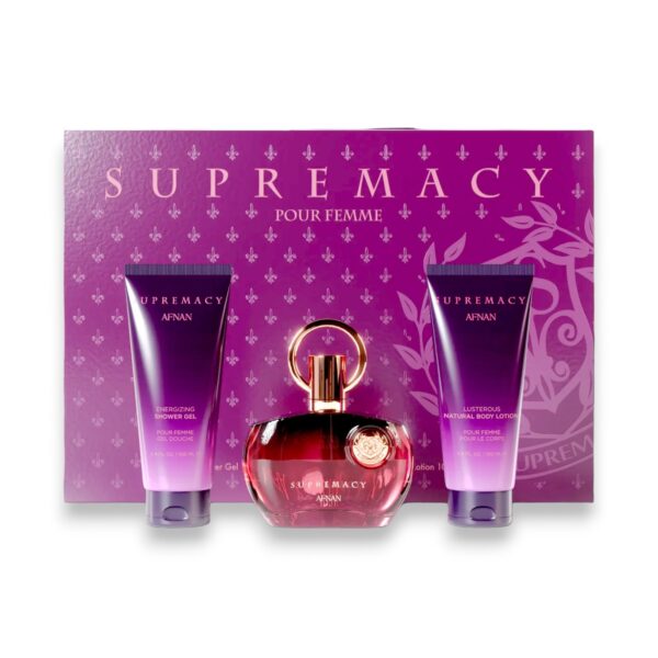 Supremacy Purple Gift Set By Afnan EDP Perfume for Women 3.4 oz/100 ml + Body Lotion + Shower Gel - Imagen 3