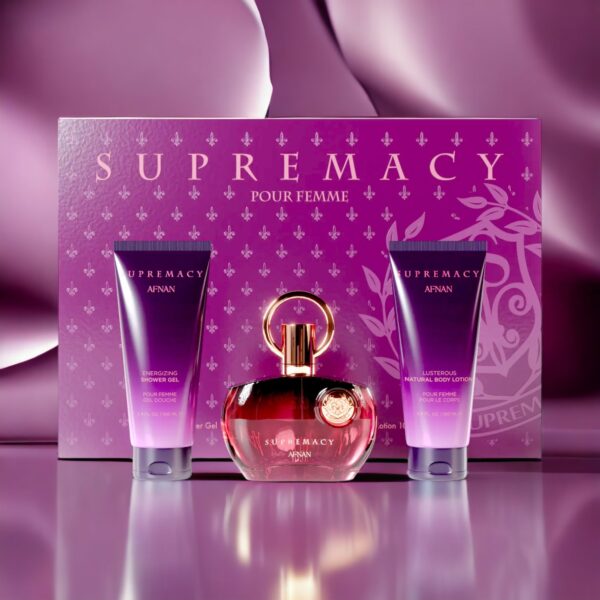 Supremacy Purple Gift Set By Afnan EDP Perfume for Women 3.4 oz/100 ml + Body Lotion + Shower Gel - Imagen 4