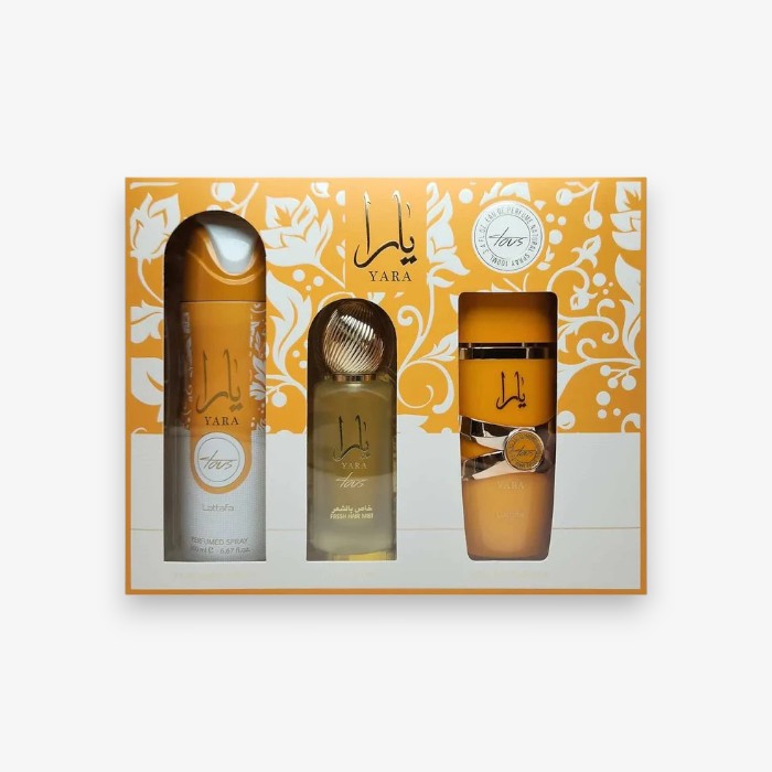 Yara Tous Collection Gift Set 3.4 Oz/100 ml By Lattafa EDP + 1.7 Oz Hair Mist + 6.8 Oz Body Spray