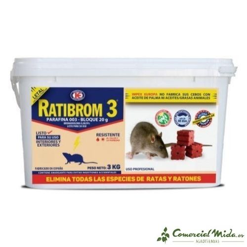 RATIBROM 3 Block Bait con Paraffina contro Ratti e Topi